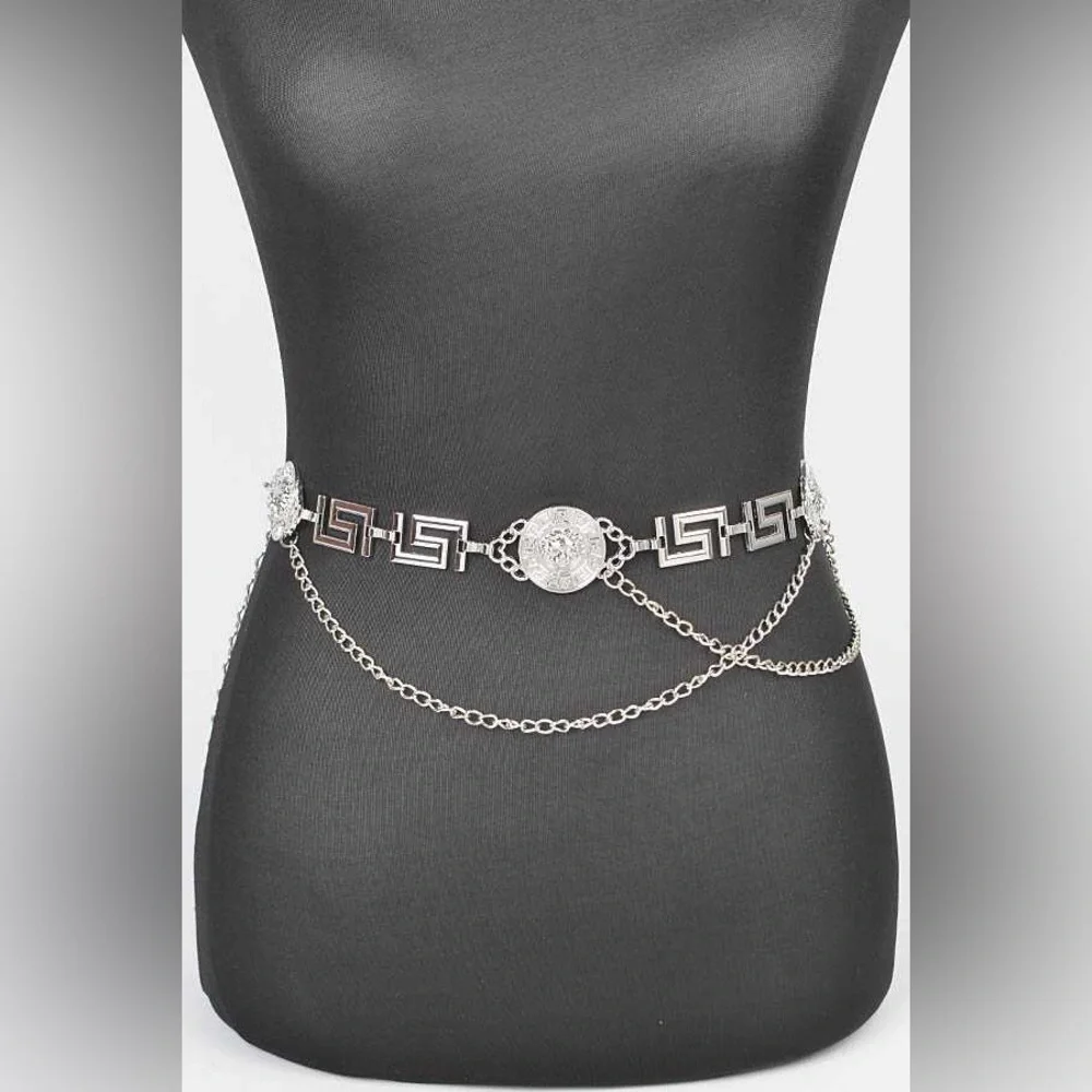 Plus Size Gold or Silver Medallion Chain Statement Belt